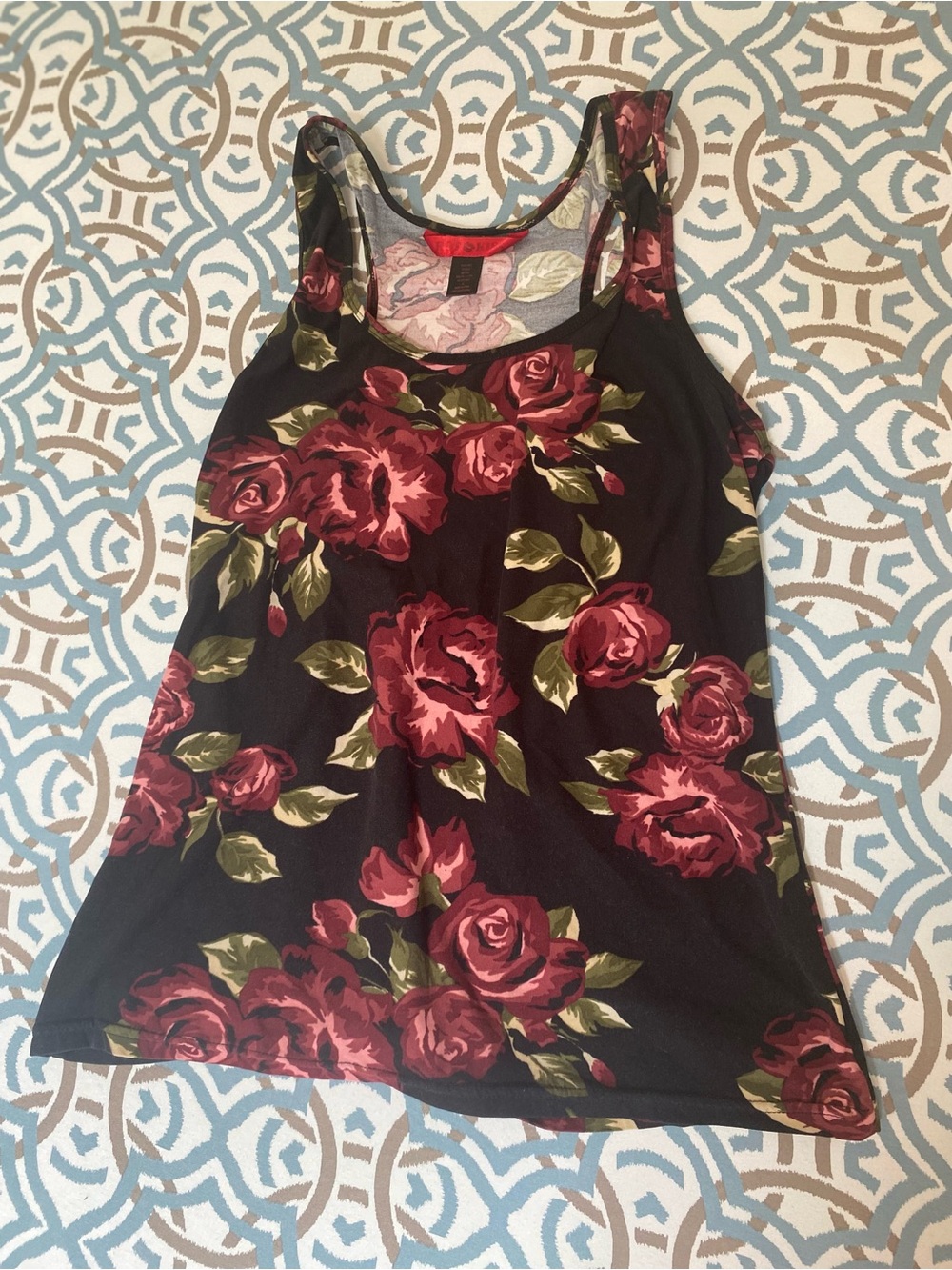 Hot Topic Black Tank Top with Red Rose Print